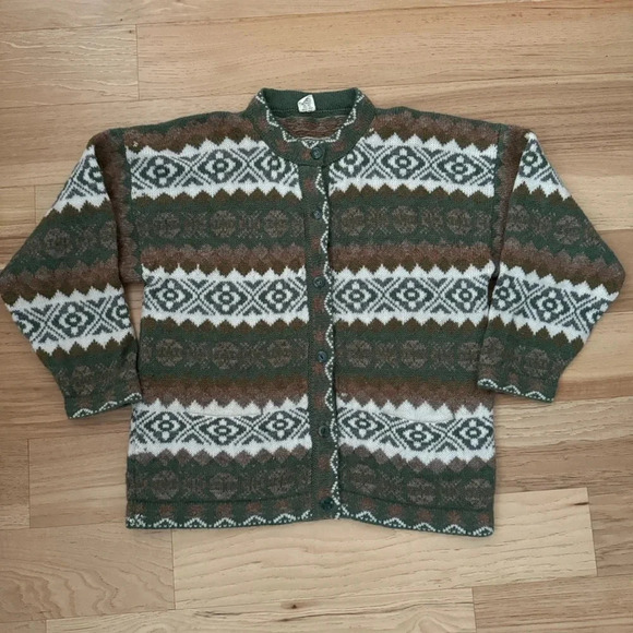 Inti Haimi Nordic Wool button front cardigan peasant handmade in Ecuador - Picture 2 of 15